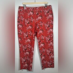 New Direction Red Floral Cropped Pants. Size 14. Romantic. Garden Girl.
